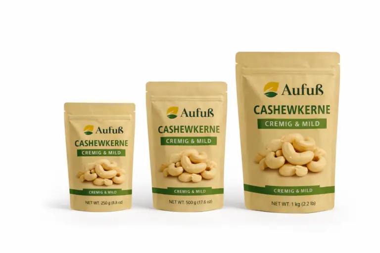 Cashewkerne in verschiedenen Verpackungsgrößen für Handel und Gastronomie